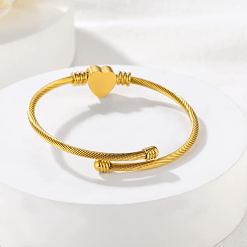 U7 Unisex Simple Cuff Bracelet 18K Real Gold Platinum Plated Fine Bracelets Fashion Jewelry Open Bangle Cuff Bracelets, Twisted or Heart Style - color: K.Heart photo-gold