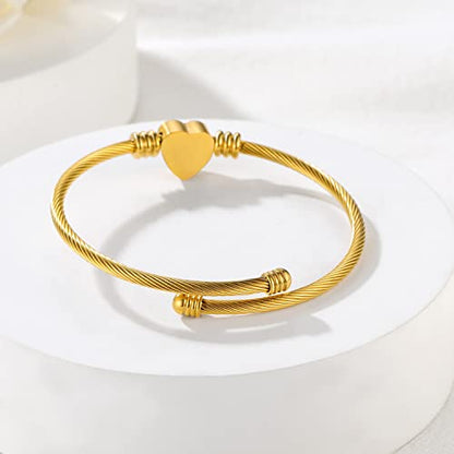 U7 Unisex Simple Cuff Bracelet 18K Real Gold Platinum Plated Fine Bracelets Fashion Jewelry Open Bangle Cuff Bracelets, Twisted or Heart Style - color: K.Heart photo-gold