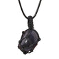 Crystal Tumbled Stone Pendant Necklace for Women Knotted Net Bag Leather Necklace Yoga Meditation Jewelry Gifts - color: Blue Goldstone
