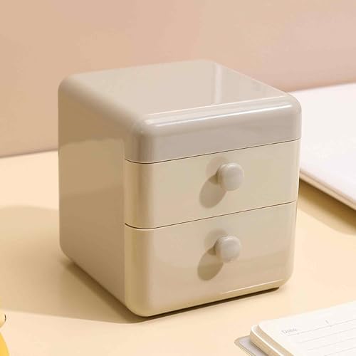 2-Drawer Desktop Organizer with Flip Lid, Plastic Storage Box for Jewelry, Stationery, Home, Dorm, Office