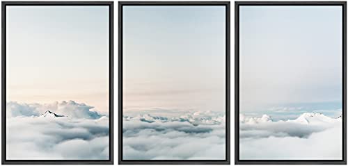 wall26 - 3 Piece Framed Canvas Wall Art - Spectacular Nature Scenery with Seas of Cloud - Modern Home Art Stretched and Framed Ready to Hang - 16"x24"x3 Black - color: Artwork - 15, size: 16" x 24" x 3 Panels BLACK