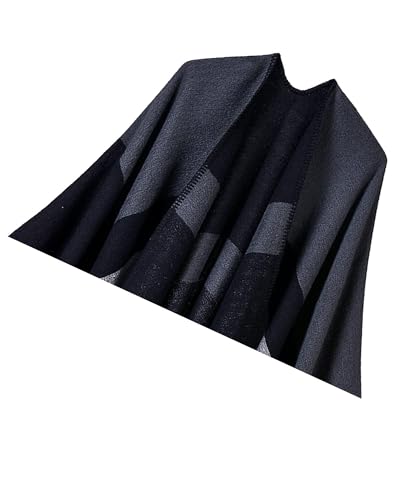Women's Shawls and Wraps Open Front Poncho Cape Winter Sweater - color: L9-black+grey