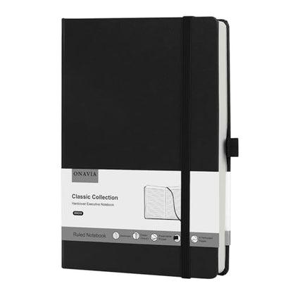 ONAVIA A5 Lined Journal Notebook, Hardcover Leather Medium 5.5 x 8.3 inch, 160 Pages 100 GSM Thick Paper, College Ruled Journaling Notepad for Work, School, College, Note Taking, Diary, Black - color: Black, style: 1 Pack