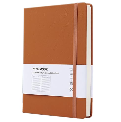 Hardcover Journal Notebook, 1 Pcs A5 PU Leather Cover With Bandage 96 Sheets (192 Pages) 9 mm Ruled Diary Notebooks (brown) - color: brown