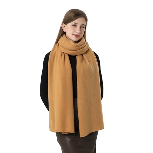 Cashmere Wrap Soft Knitted Scarf Stole for Women Airplane Travel Blanket Shawl 87x28 IN Extra Large Pashmina - color: Deep Camel