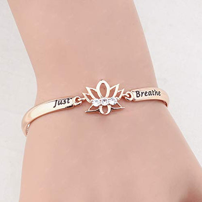WUSUANED Breathe Lotus Flower Bracelet Yoga Spiritual Symbol Jewelry Gift For Women Girl - color: just breathe bracelet rose gold