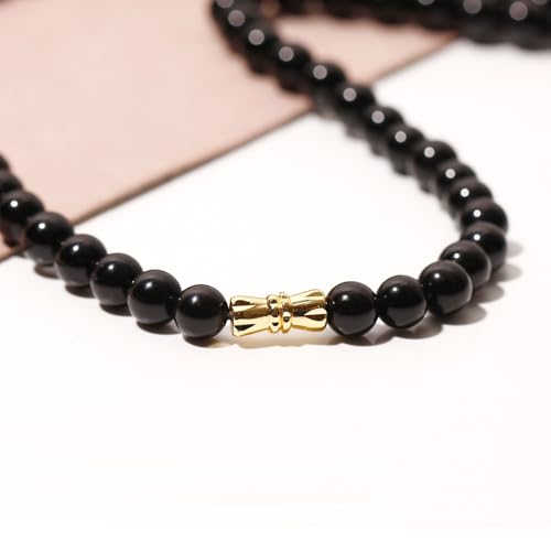 Reiki 7 Chakra Obsidian Beaded Necklace Protection Spiritual Crystals Meditation Yoga Necklaces for Women and Men Good Luck Jewelry - size: 24in
