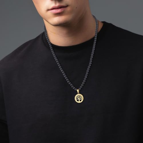 COAI Tree of Life Necklace 108 Mala Beads, Women's Men's Beaded Necklace, Japa Mala for Yoga Meditation 6mm - style: Matte Onyx