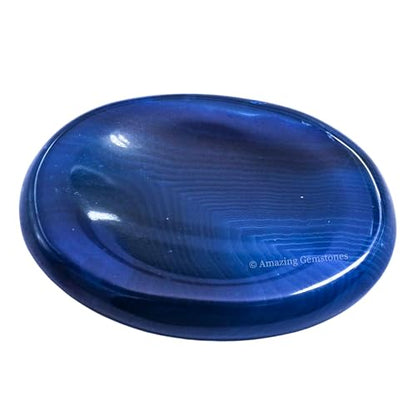 Amazing Gemstone Alma Blue Agate Worry Stone, Healing Crystals - Piedra Crystal Fidget for Gift, Meditation, Calming, Relaxation, Stress Relief - color: Blue Agate