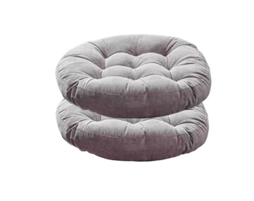 Japanese Large Linen Tatami Floor Pillow,Round Futon,Thicken Tufted Corduroy Seat Cushion,Solid Color Floor Cushion,Yoga Meditation Cushions Balcony Outdoor(Size:2 Piece,Color:Light Gray) - color: Light Gray, size: 2 piece