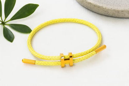 OSIRIDEH2 Bracelet with Adjustable Design Polished H Shape Buckle, Bracelets for Women, 18k Gold-plated Buckle Design Titanium Steel Wire Rope Women's Gift Jewelry - color: lemon yellow Gond