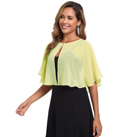 TONGFANTFL Women's Soft Chiffon Capelets Shawls and Wraps for Evening Wedding Cape Bole Cover Up - color: Baby Green