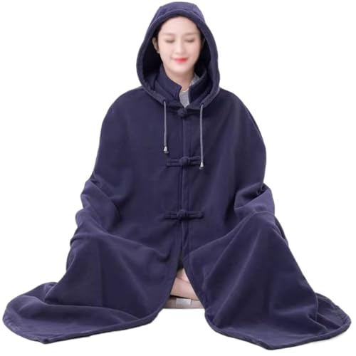 Meditation Buddhist Hooded Cloak Zen Robe Men Women Soft Warm Fleece Hooded Cape for Yoga Lounge Wear Holiday - color: Blue, size: Large