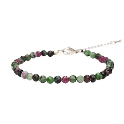 Crystal Bracelet for Women, Natural 4mm Faceted Beads Adjustable Bracelet, Small Beaded Healing Gemstone Bracelet - color: Ruby in Zoisite