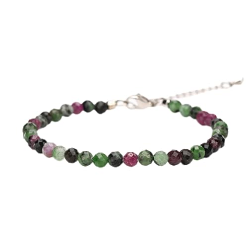 Crystal Bracelet for Women, Natural 4mm Faceted Beads Adjustable Bracelet, Small Beaded Healing Gemstone Bracelet - color: Ruby in Zoisite