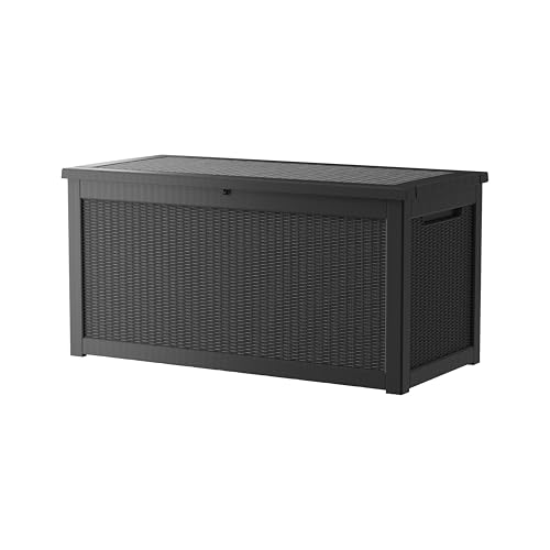 320 Gallon Lockable Resin Deck Box, Waterproof & UV-Resistant Outdoor Storage Box for Outdoor Cushion Storage, Garden Tools & Pool Accessories Storage, Black - color: Black, size: 320 Gallon