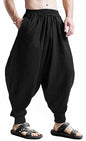 CLANMILUMS Men's Cotton Harem Pants Casual Loose Hippie Drop Crotch Trouser - color: Black1, size: X-Large