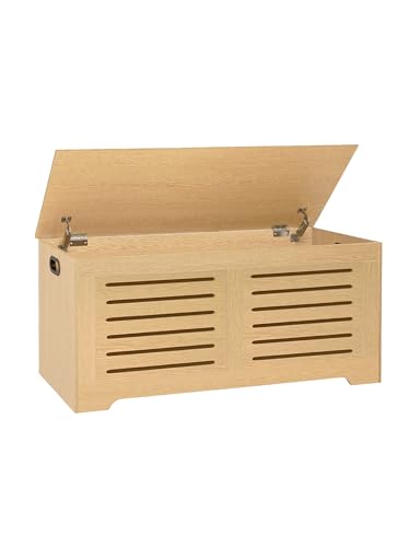 Storage Chest, 43.3”Wooden Storage Box with 2 Safety Hinges, Entryway Shoe Bench with Flip-Top, Farmhouse Style Trunk for Living Room, Bedroom, Play Room, Easy Assembly, Natural - color: Natural, size: 43.3"L