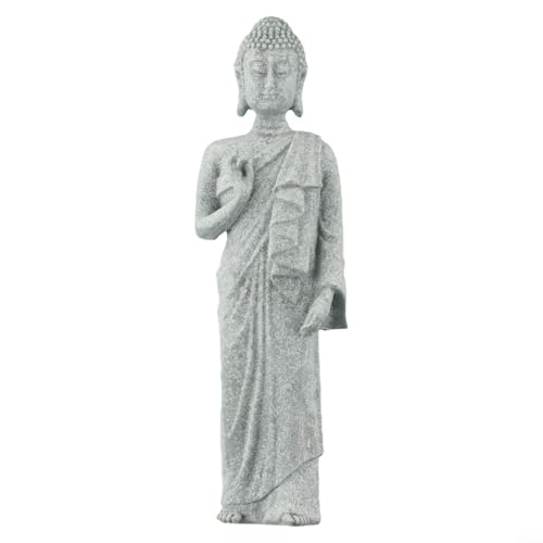 Standing Buddha Garden Statue, 7 x 2 x 2 in Sandstone Resin Zen Decor for Indoor or Outdoor Display, Weather-Resistant Ornament for Lawn, Patio, Pond or Meditation Space(B)