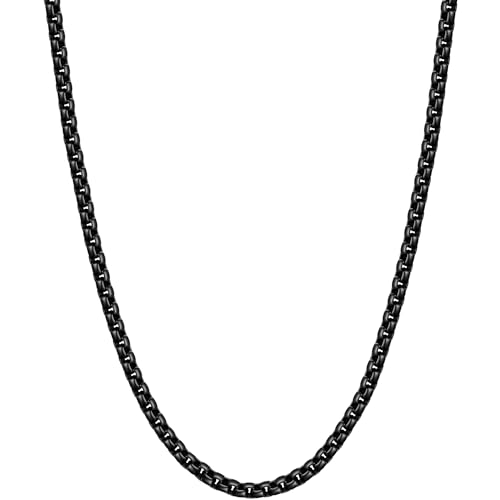 Fiusem Box Chain for Men, Silver Tone/14K Gold Plated/Black Stainless Steel Necklace for Men and Women, Width 2/2.5/3/4/5mm, Length 18-28 Inches