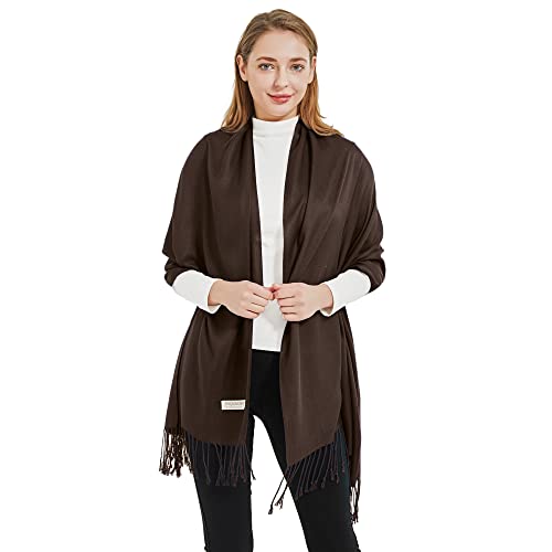 Soft Silky Pashmina Shawl Wraps Solid Colors Scarf for Wedding Evening Dresses - color: P-dark Coffee