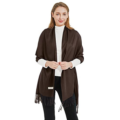 Soft Silky Pashmina Shawl Wraps Solid Colors Scarf for Wedding Evening Dresses - color: P-dark Coffee