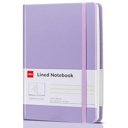 deli A5 Lined Journal Notebook, 160 Pages Hardcover Writing Notebook, 5.5"x8.2" College Ruled Notebook for Office, School, Work Notes (Purple) - color: Purple