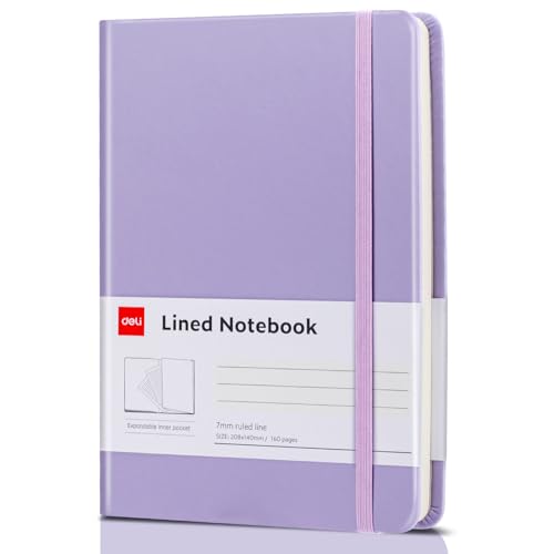 deli A5 Lined Journal Notebook, 160 Pages Hardcover Writing Notebook, 5.5"x8.2" College Ruled Notebook for Office, School, Work Notes (Purple) - color: Purple