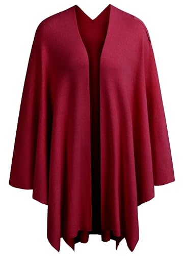 PULI Womens Large Cross Front Poncho Sweater Wrap Topper Knitted Elegant Shawls Cape for Fall Winter - color: 1-maroon