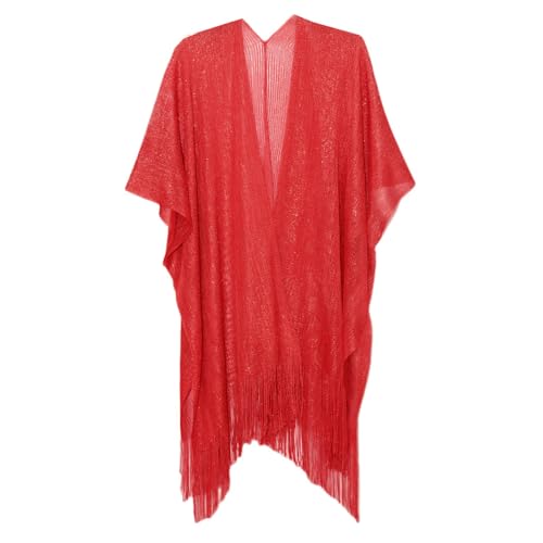 Sparkle Metallic Evening Shawls for Women formal Party Dresses Beach Travel Cardigan Shawl Wrap for Swimsuit - color: Q-red