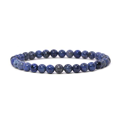 Justinstones Gem Semi Precious Gemstone 6mm Round Beads Stretch Bracelet 6.5 Inch - color: Blue Dumortierite