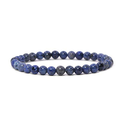 Justinstones Gem Semi Precious Gemstone 6mm Round Beads Stretch Bracelet 6.5 Inch - color: Blue Dumortierite