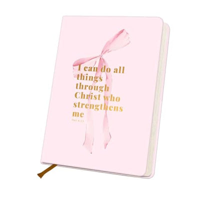 Preppy Bow Lined Journal Notebook for Women Men, 200 Pages A5 Hardcover Leather Journals for Writing & Note Taking, Bible Verse College Ruled Notebook Diary Notepad, Christian Gifts - color: Multi 1302