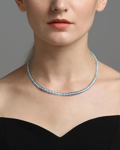 Simple Choker Necklace for Women Real Stone and Crystals Necklaces 4mm Beaded Choker Jewelry Meditation Gift for Women (16"+2") - style: Grey Agate