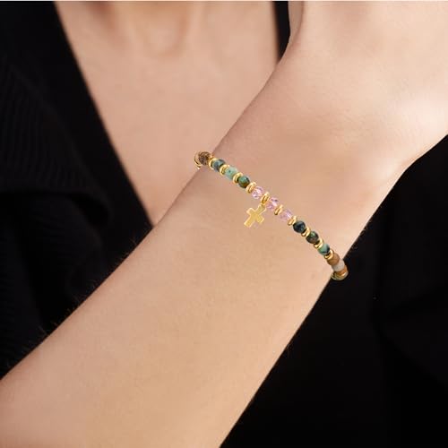Beaded Bracelets for Women, Colorful Gemstone Natural Stone Boho Rainbow Bracelet - Adjustable Unique Energy Birthday Inspirational Jewelry Gifts for Her Friends Mom Sisters Friendship (1 Pack)