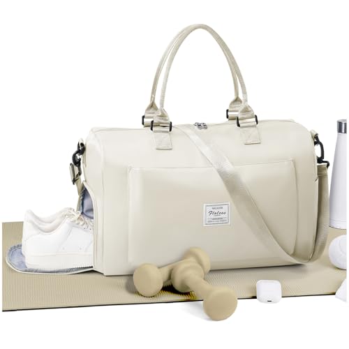 Gym Bag for Women Men Duffle Bags for Travel with Shoe Compartment Shoulder Weekender Overnight Carry on Tote Bags for Airplane Beach Bag Workout Yoga Sport Swimming Cream White - color: G4-Cream White