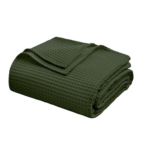 100% Egyptian Cotton Waffle Weave Throw Blanket for Bed Couch Sofa Home Decor, Soft Lightweight Bed & Couch Blanket for All Seasons (Olive Green - Full Size - 84 * 90") - color: Olive Green, size: Full - 84*90''