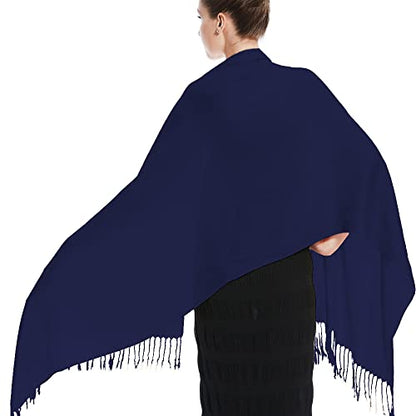 Glory Max Women Large Soft Silky Pashmina Shawl Wrap Scarf in Plain Solid Colors - color: Navy