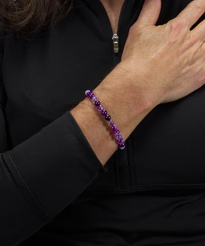 Cherry Tree Collection - Small, Medium, Large Sizes - Gemstone Beaded Bracelets For Women and Men - 6mm Round Beads - color: Lace Agate Purple, size: Medium