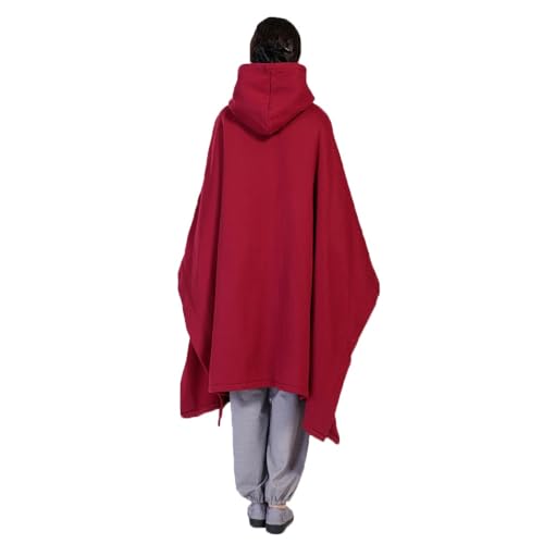 Unisex Meditation Buddhist Cloak Autumn Winter Warm Hooded Oversize Coat - color: Wine Red, size: X-Large