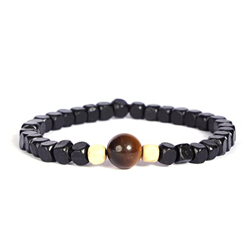 Natural Wood Beads Bracelet for Men Women Wooden Bracelet for Prayer Meditation Healing - color: C