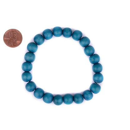 Wood Bead Bracelet - color: Aqua Blue, size: Large Beads