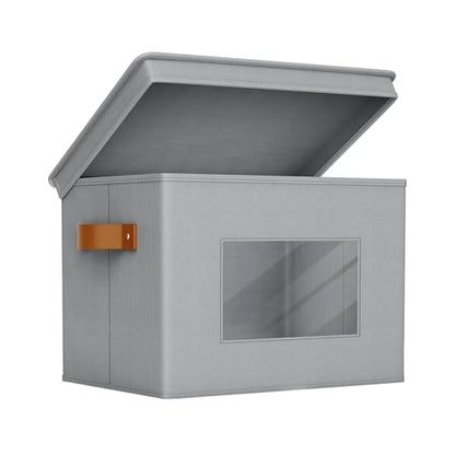 Univivi Storage Bins with Lids Collapsible Foldable Closet Storage Boxes for Clothes [3-Pack] Containers boxes with Handles Closet Storage for Home, Office, Bedroom (Grey,17" x 12"x 12")
