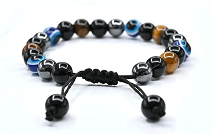 Amazing Gemstone Evil Eye Bracelets for Men Women - Ultimate Protection - Black Obsidian, Tigers Eye and Hematite - Healing Bracelets Gifts for Mom Mothers Day Pulseras Para Hombres Mujer - color: Ultimate Protection