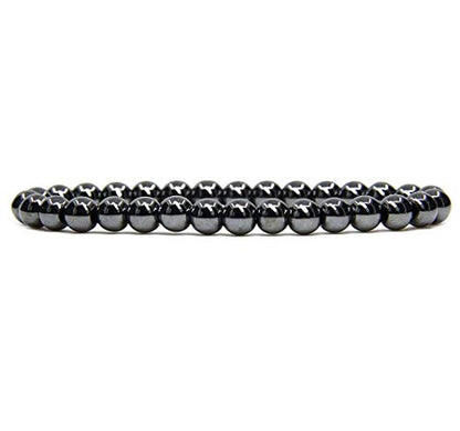 Angelstones Handmade Natural Healing Gemstone 6mm Round Beads Stretch Crystal Bracelet 7 Inch Unisex - color: Black Hematite