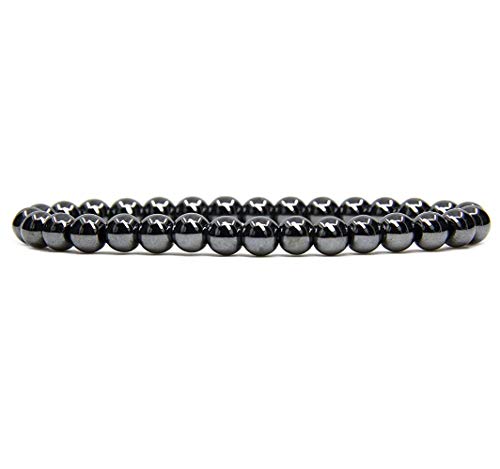 Angelstones Handmade Natural Healing Gemstone 6mm Round Beads Stretch Crystal Bracelet 7 Inch Unisex - color: Black Hematite