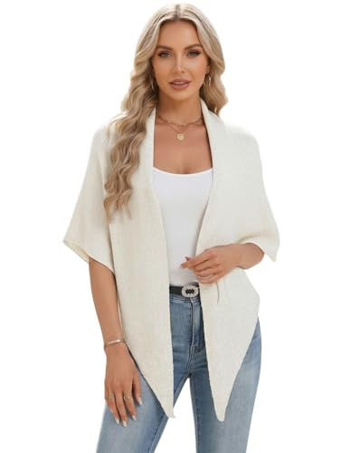 Shawl Wraps Women Pashmina Cardigan Triangle Cape Knit Shoulder Top Sweater Scarf for Fall Winter - color: 01 Cream