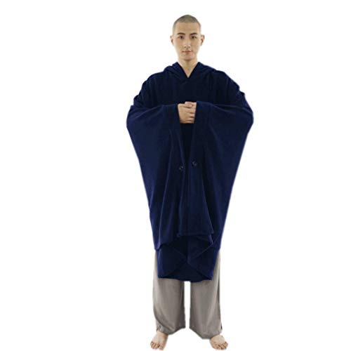 Meditation Buddhist Hooded Cloak Coat Women Men Outfit Oversize Coat - color: Blue, size: Medium