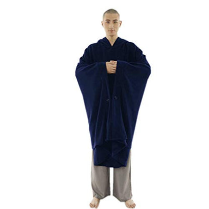Meditation Buddhist Hooded Cloak Coat Women Men Outfit Oversize Coat - color: Blue, size: Medium