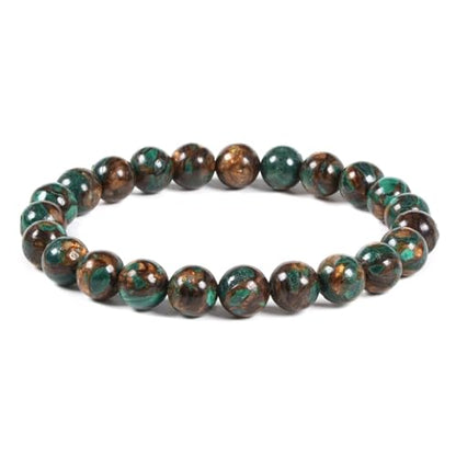 Justinstones Gem Semi Precious Gemstone 8mm Round Beads Stretch Bracelet 7 Inch Unisex - color: Copper Malachite